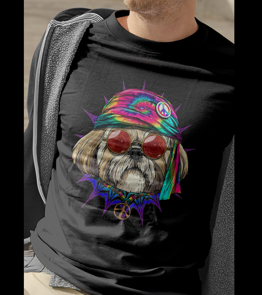 Tie Dye Hippie Shih Tzu Peace Love Hippiness Dog T-Shirt