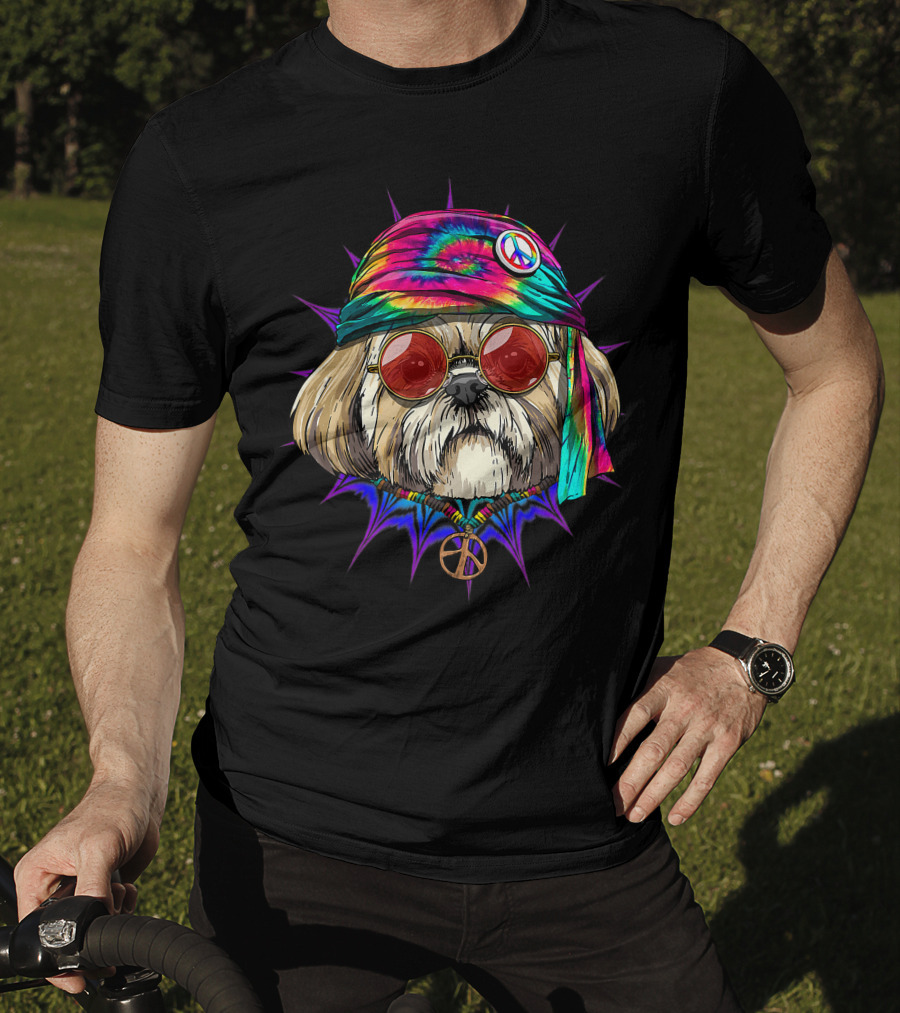 Tie Dye Hippie Shih Tzu Peace Love Hippiness Dog T-Shirt