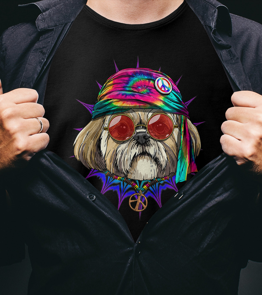 Tie Dye Hippie Shih Tzu Peace Love Hippiness Dog T-Shirt