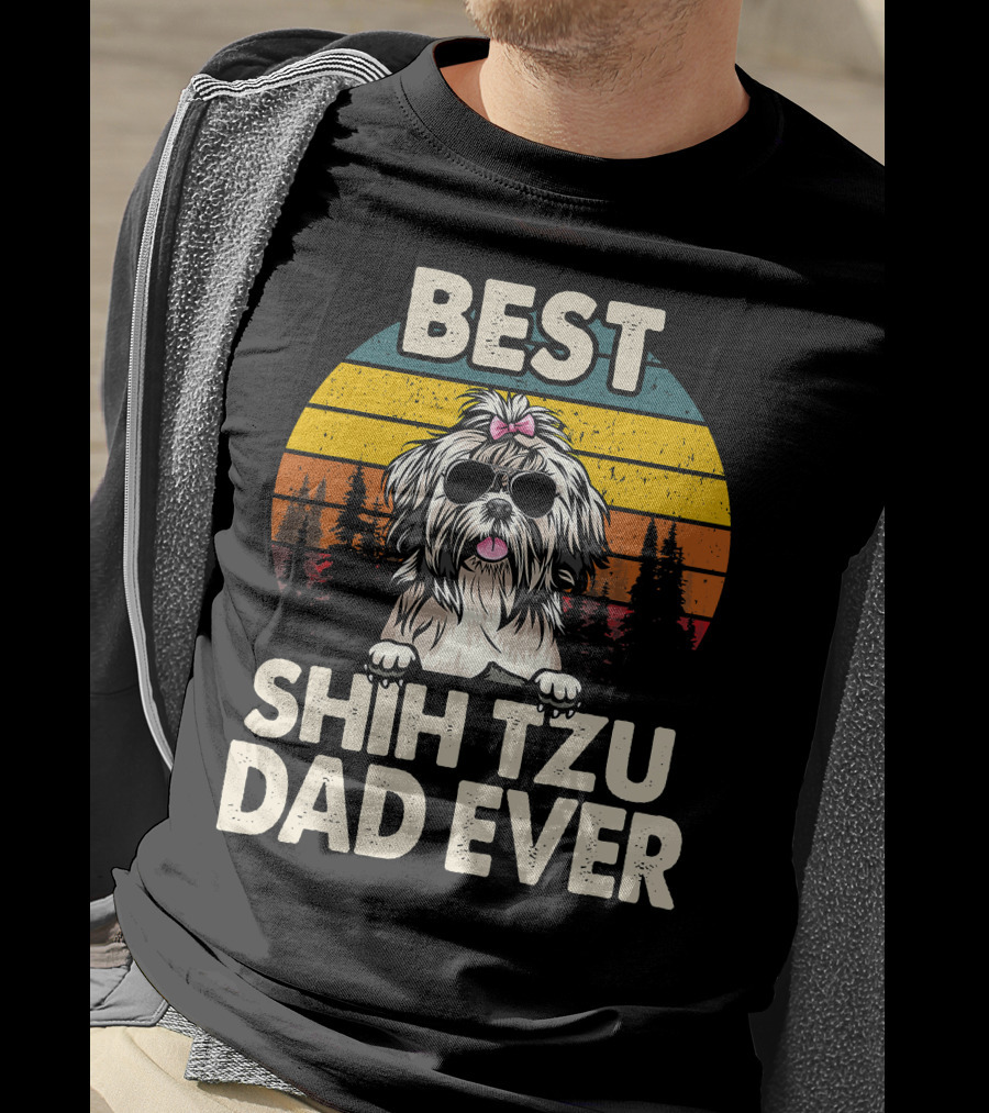 Best Shih Tzu Dad Ever Vintage Retro T-Shirt