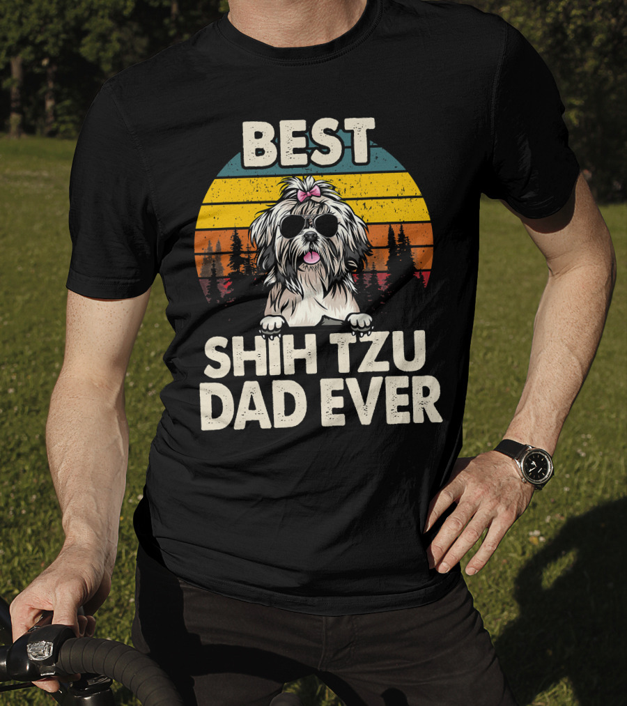 Best Shih Tzu Dad Ever Vintage Retro T-Shirt