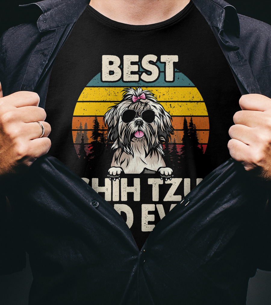 Best Shih Tzu Dad Ever Vintage Retro T-Shirt