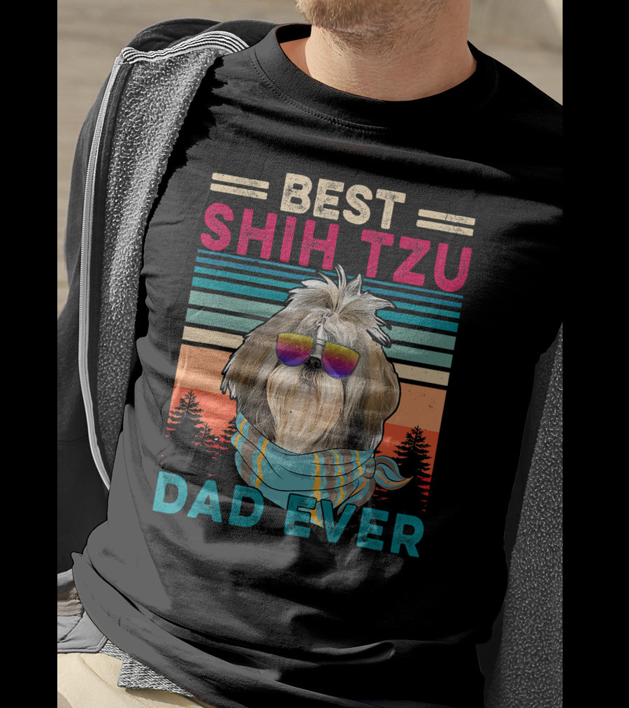 Best Shih Tzu Dad Ever Vintage Cool Dog Fath T-Shirt