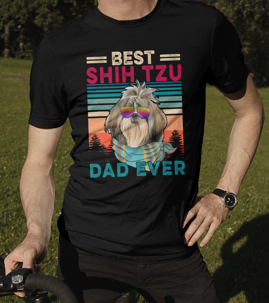 Best Shih Tzu Dad Ever Vintage Cool Dog Fath T-Shirt