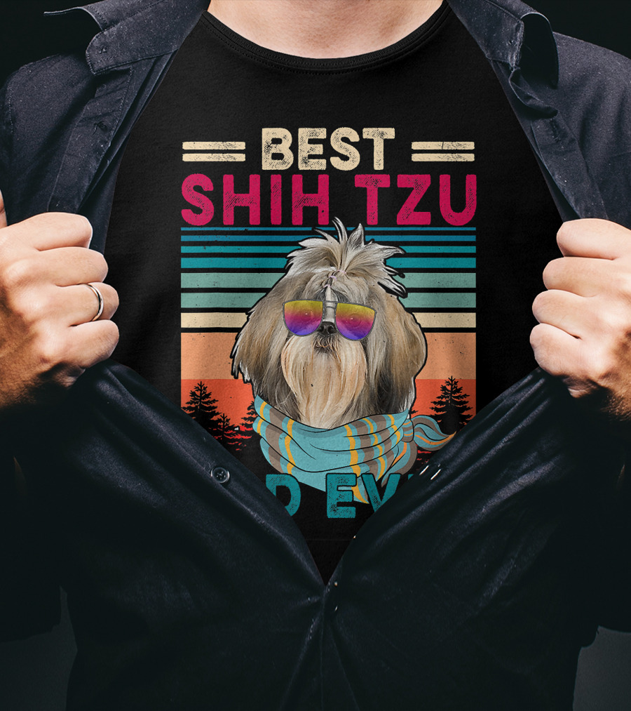 Best Shih Tzu Dad Ever Vintage Cool Dog Fath T-Shirt