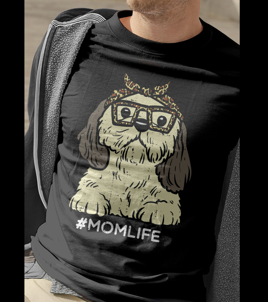 Shih Tzu Leopard Bandana Glasses #MomLife Mothers T-Shirt