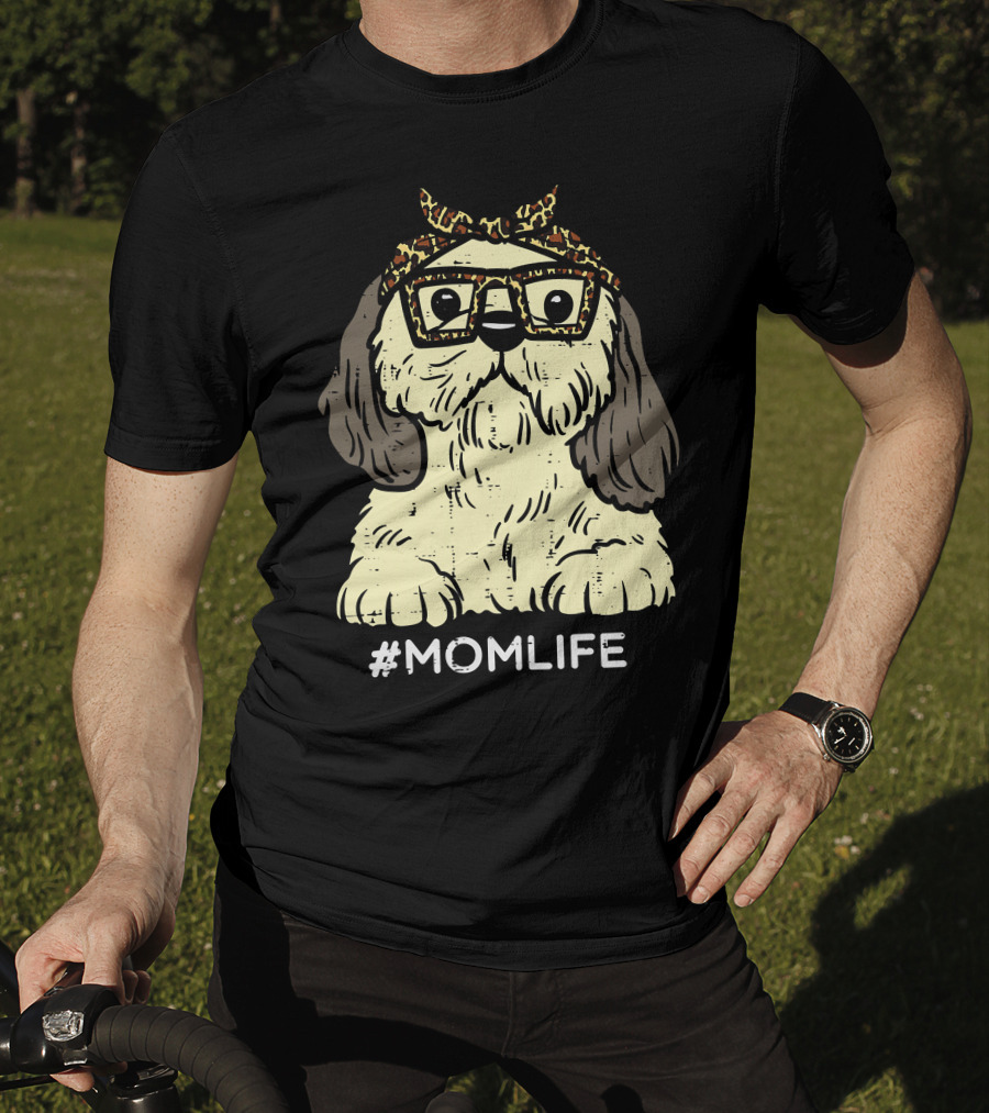 Shih Tzu Leopard Bandana Glasses #MomLife Mothers T-Shirt
