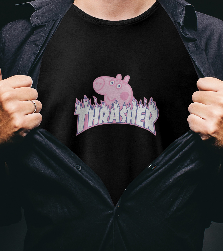 Thrasher Pig Peppa Parody Flame T-Shirt