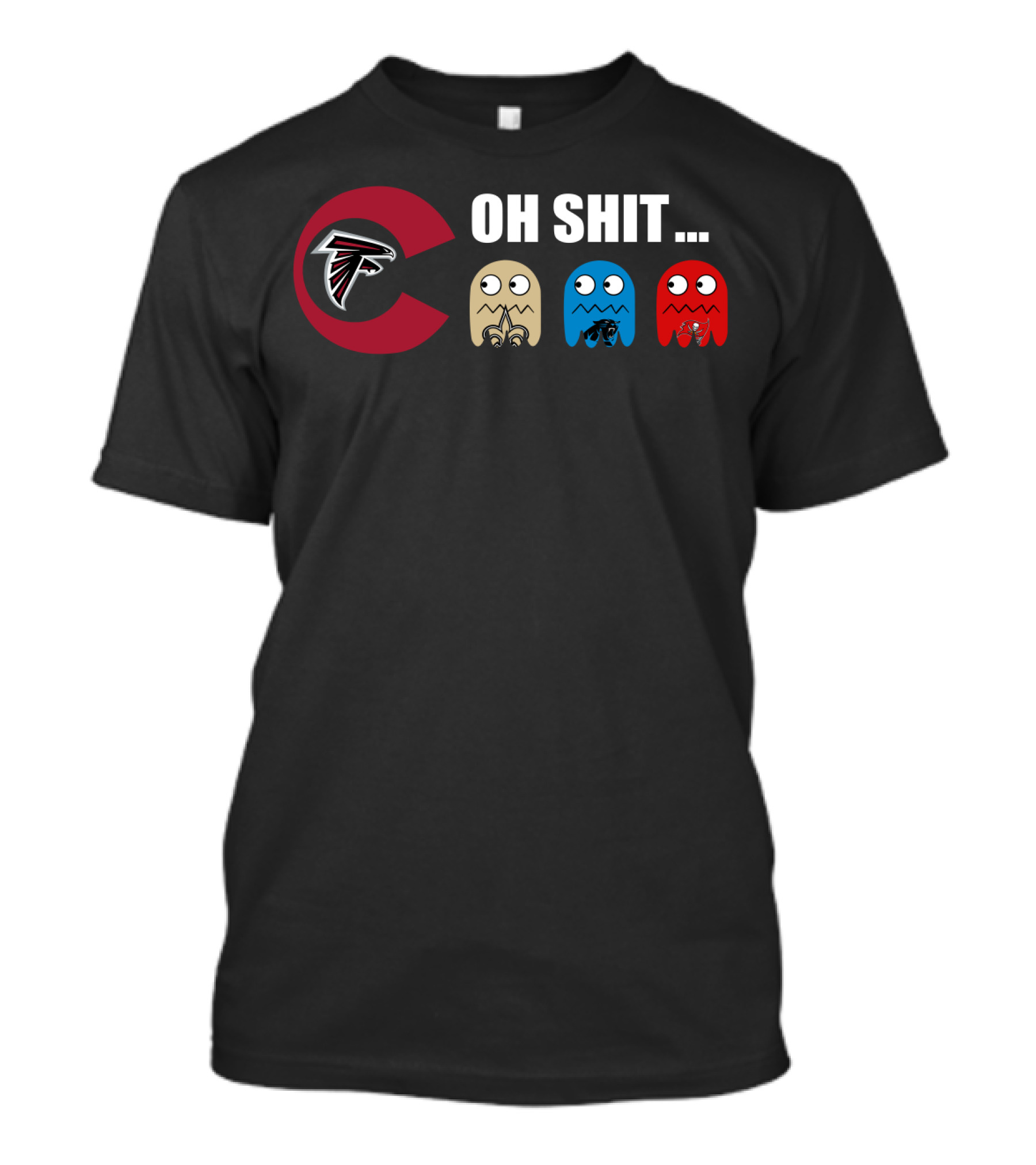 Atlanta Falcons Logo Pac-Man Ghosts Oh Shit Reaction T-Shirt