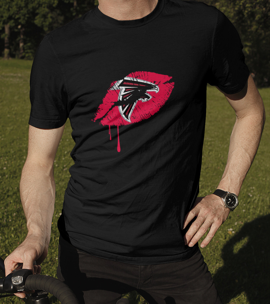 Atlanta Falcons Red Lip Print With Iconic Falcon T-Shirt