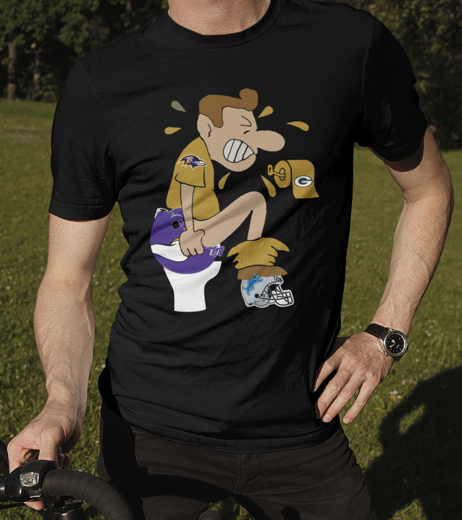 Baltimore Ravens Toilet Humor With Green Bay Packers And Detroit Lions Football Rivalry T-Shirt