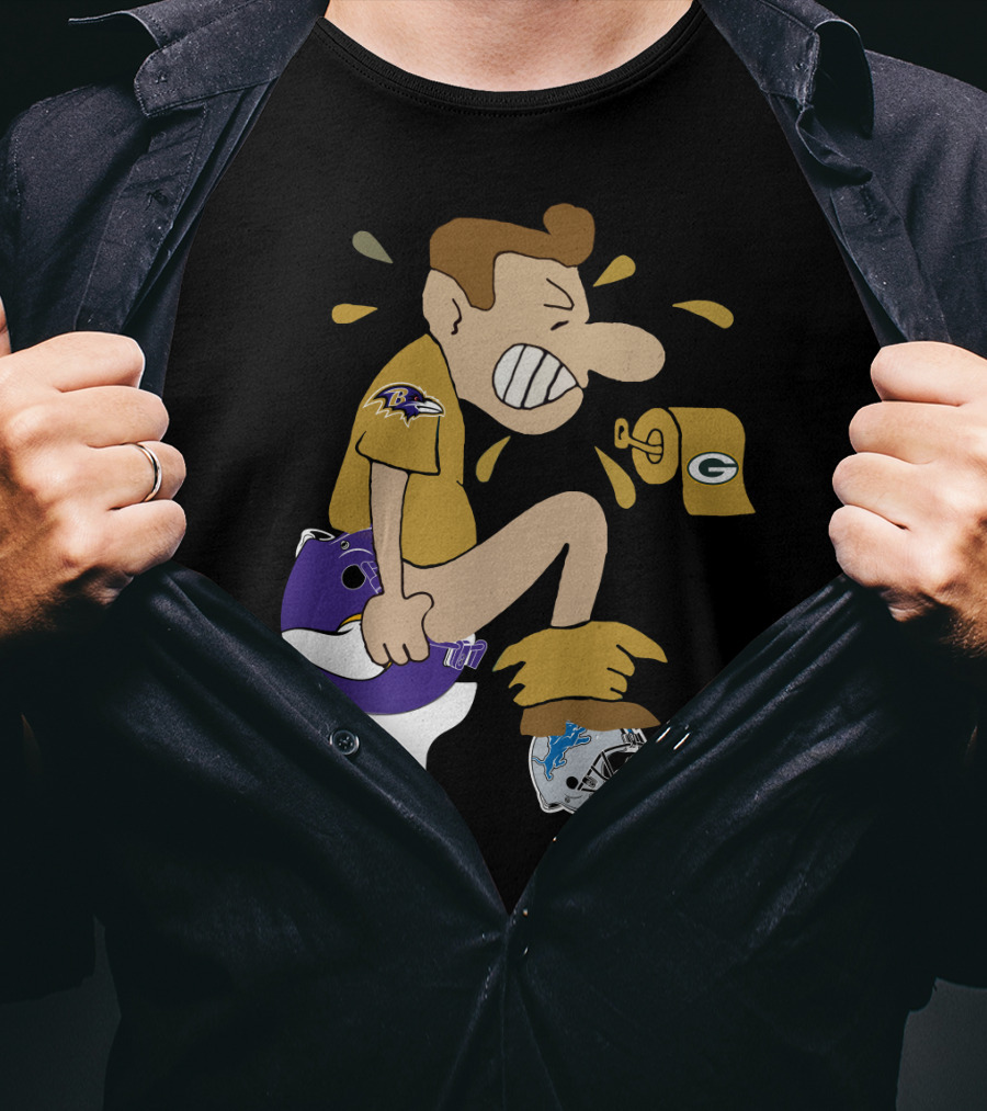 Baltimore Ravens Toilet Humor With Green Bay Packers And Detroit Lions Football Rivalry T-Shirt
