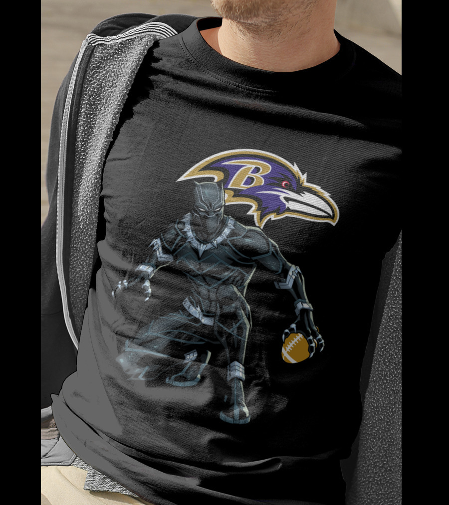 Baltimore Ravens Panther Crouching With Football T-Shirt