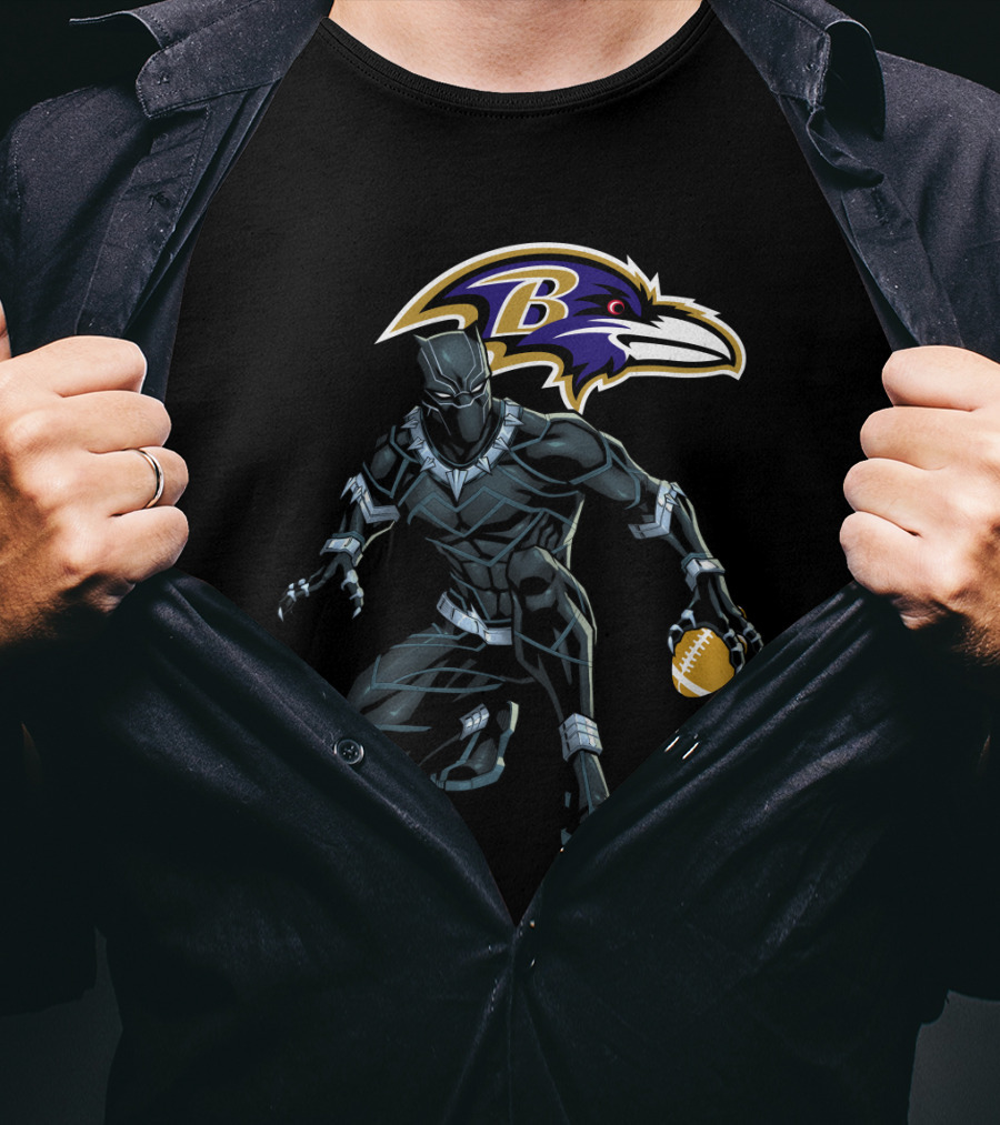 Baltimore Ravens Panther Crouching With Football T-Shirt
