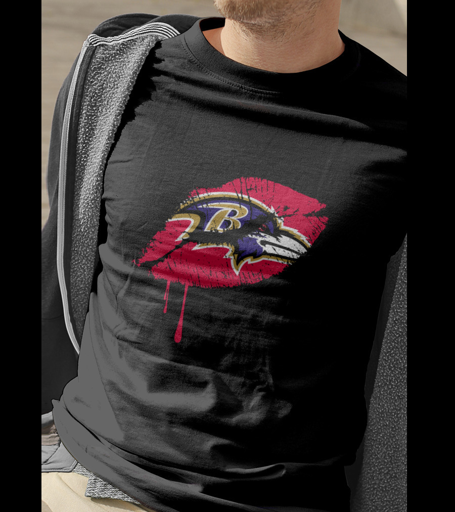 Baltimore Ravens Logo On Red Lip Print T-Shirt