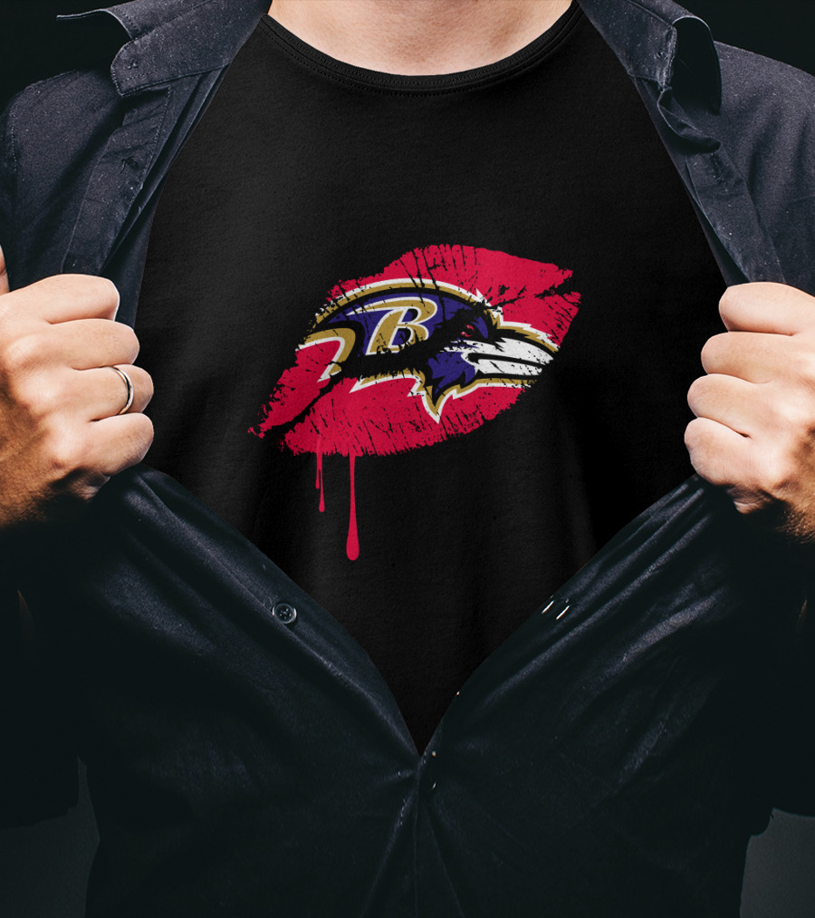 Baltimore Ravens Logo On Red Lip Print T-Shirt