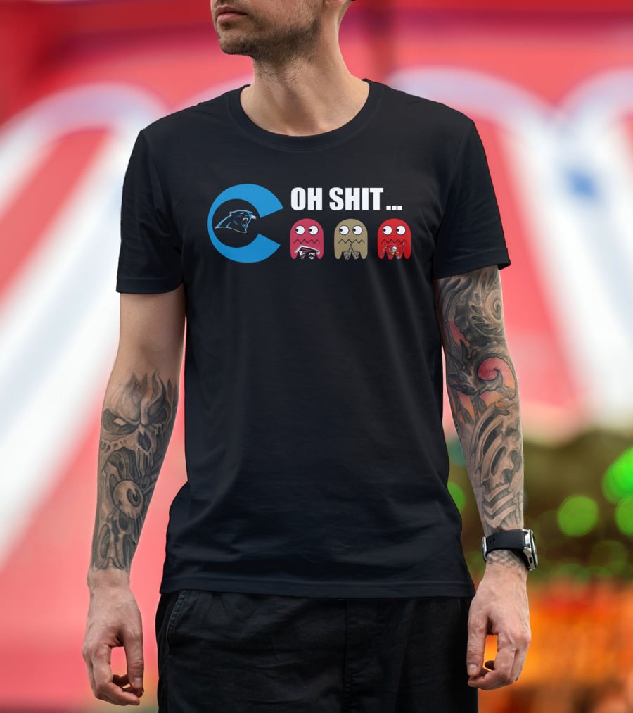 Carolina Panthers Oh Shit Pac-Man Ghosts T-Shirt