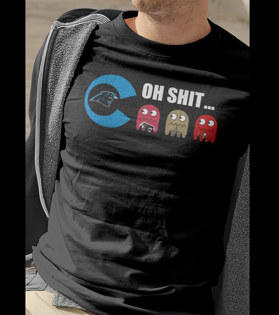 Carolina Panthers Oh Shit Pac-Man Ghosts T-Shirt