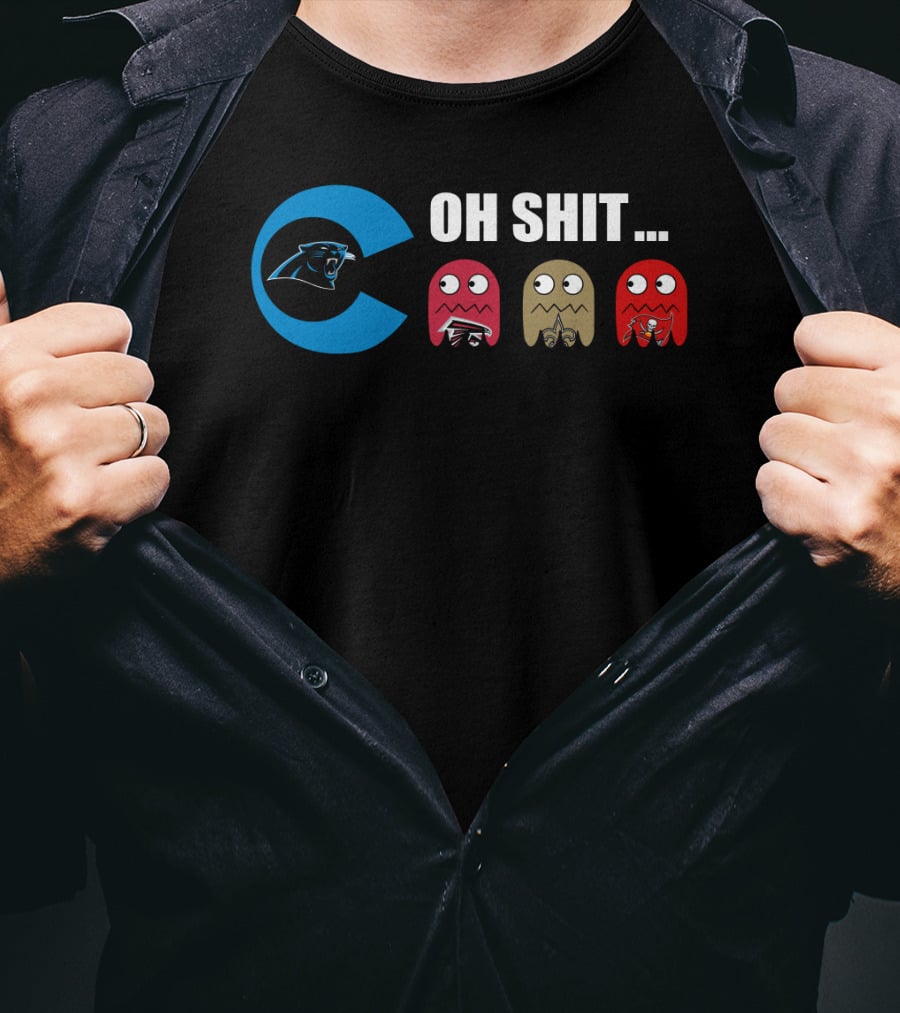 Carolina Panthers Oh Shit Pac-Man Ghosts T-Shirt