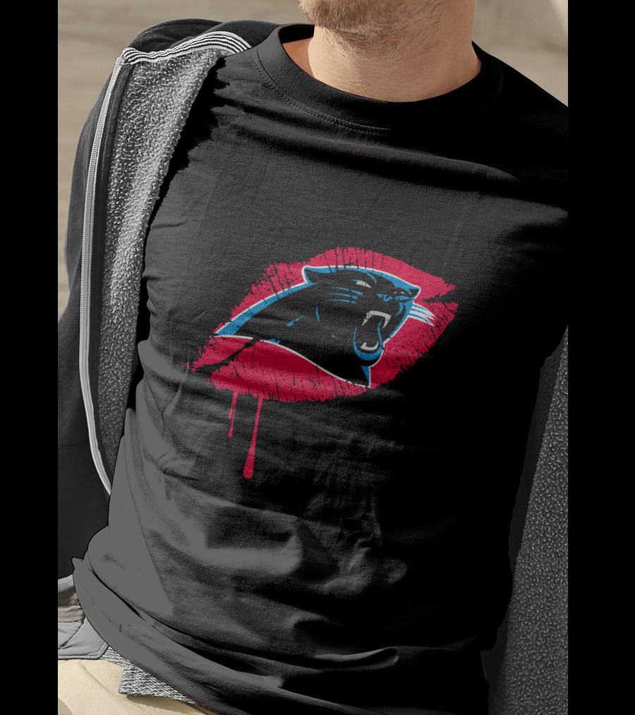 Carolina Panthers Logo With Red Lip Print T-Shirt