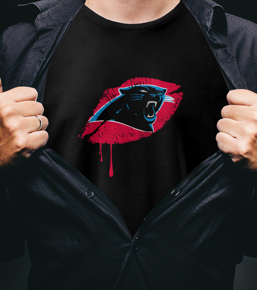 Carolina Panthers Logo With Red Lip Print T-Shirt