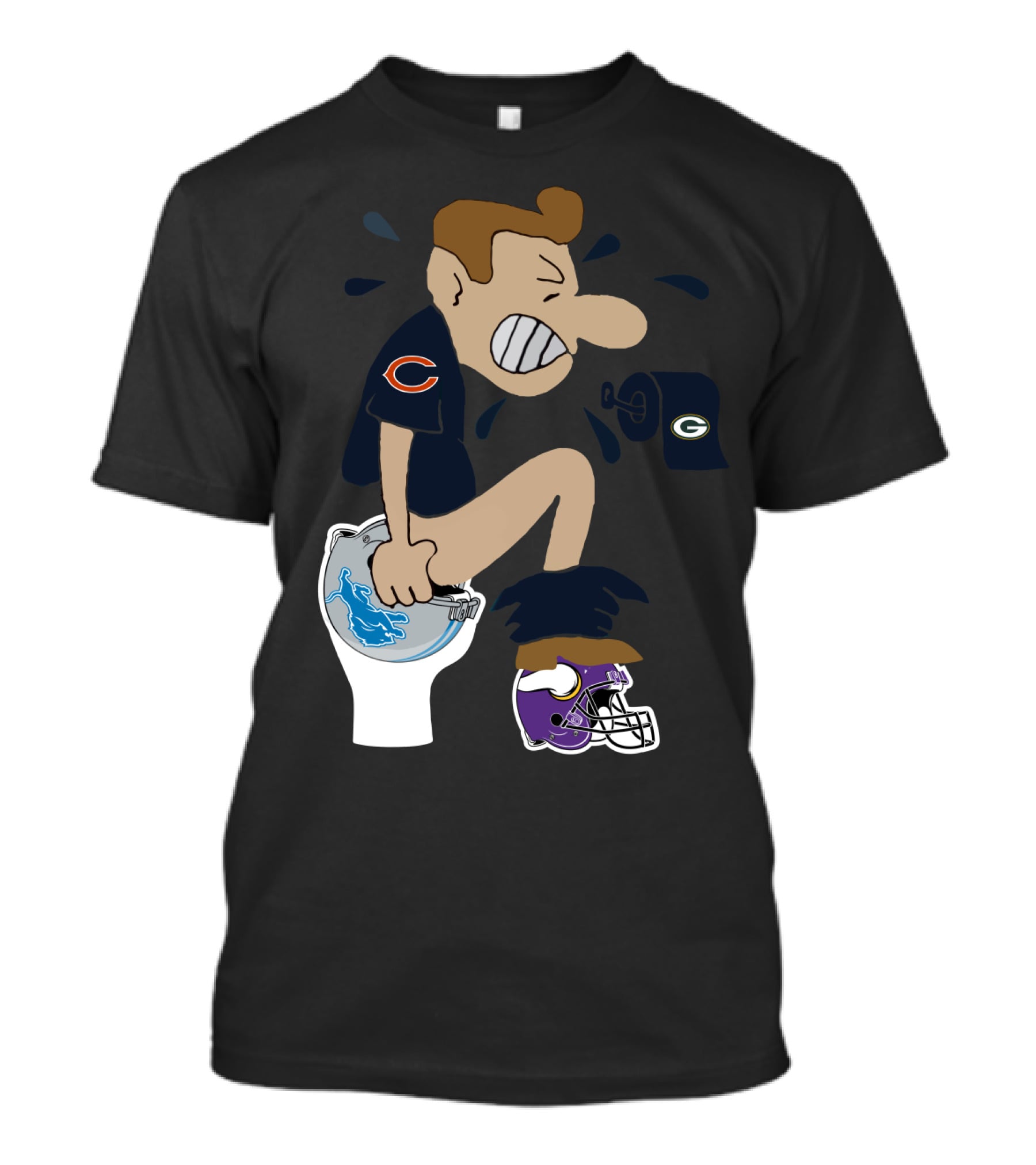 Chicago Bears Fan Humor Rival Teams Toilet Cartoon T-Shirt