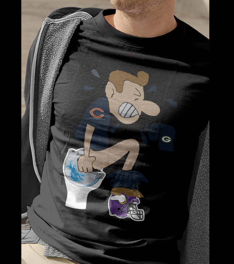 Chicago Bears Fan Humor Rival Teams Toilet Cartoon T-Shirt