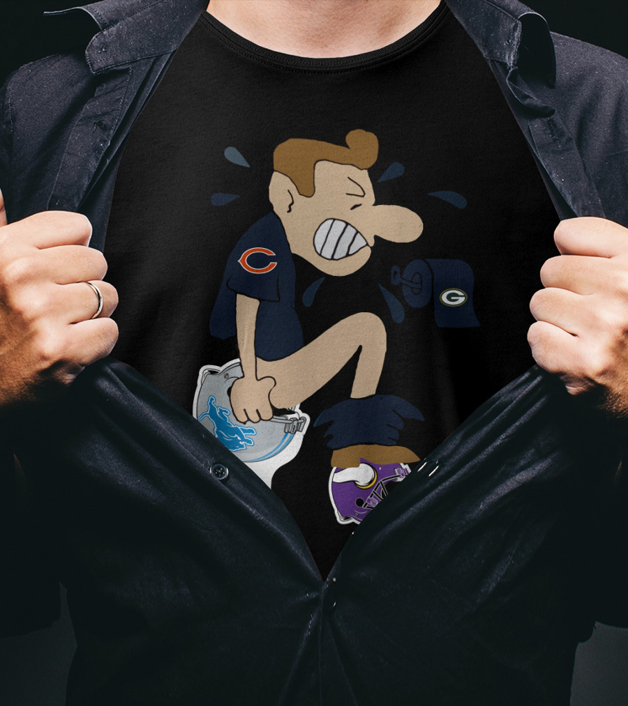 Chicago Bears Fan Humor Rival Teams Toilet Cartoon T-Shirt