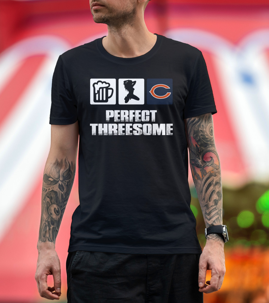 Chicago Bears Perfect Threesome Beer And Silhouette T-Shirt