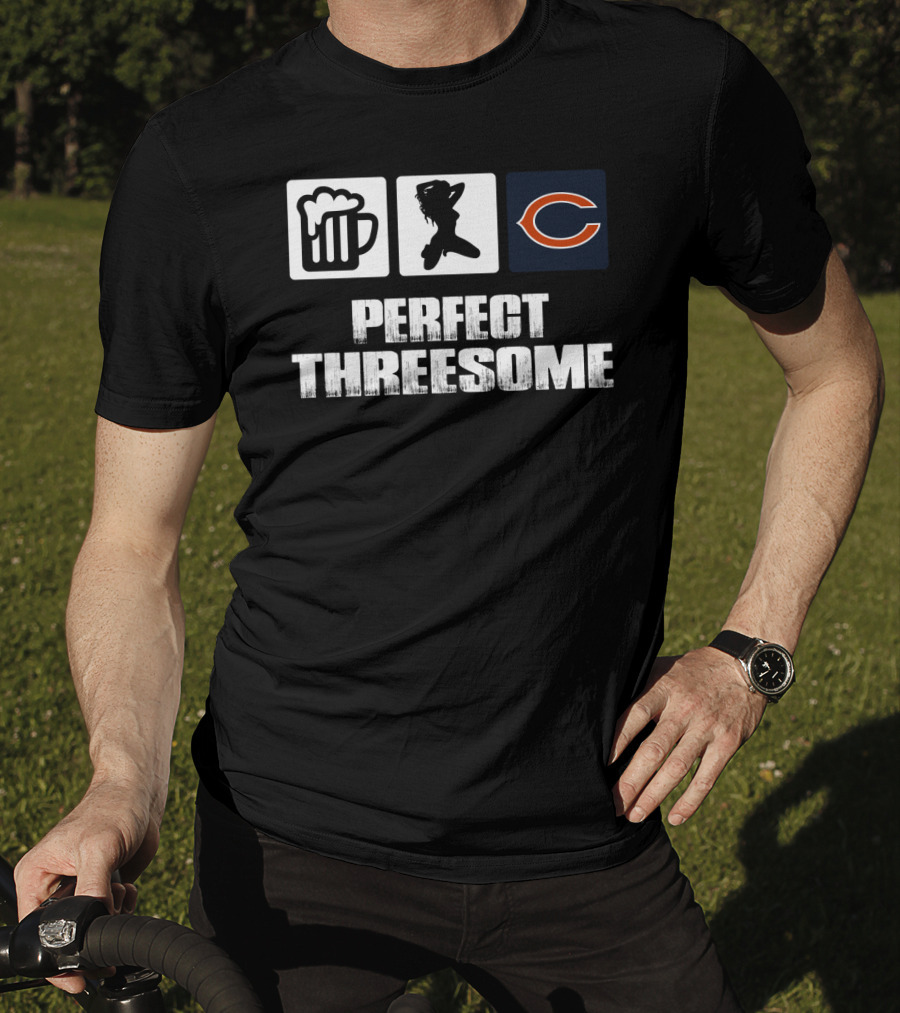 Chicago Bears Perfect Threesome Beer And Silhouette T-Shirt