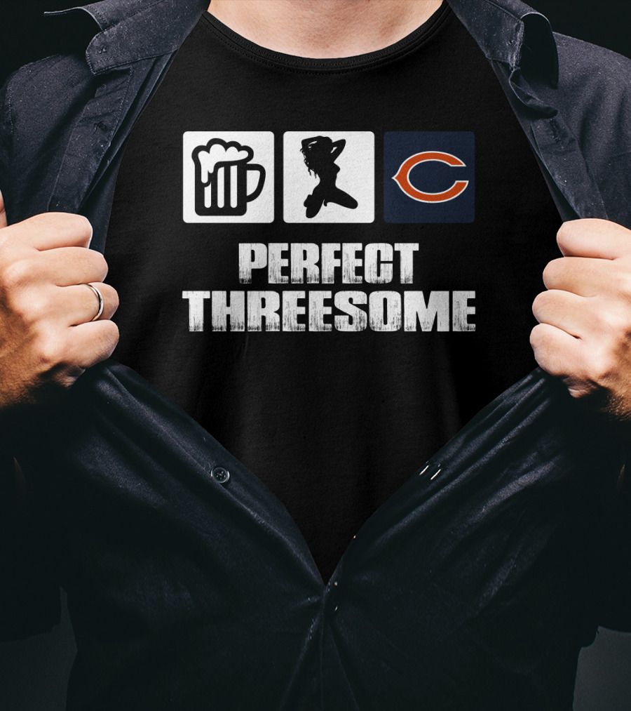 Chicago Bears Perfect Threesome Beer And Silhouette T-Shirt