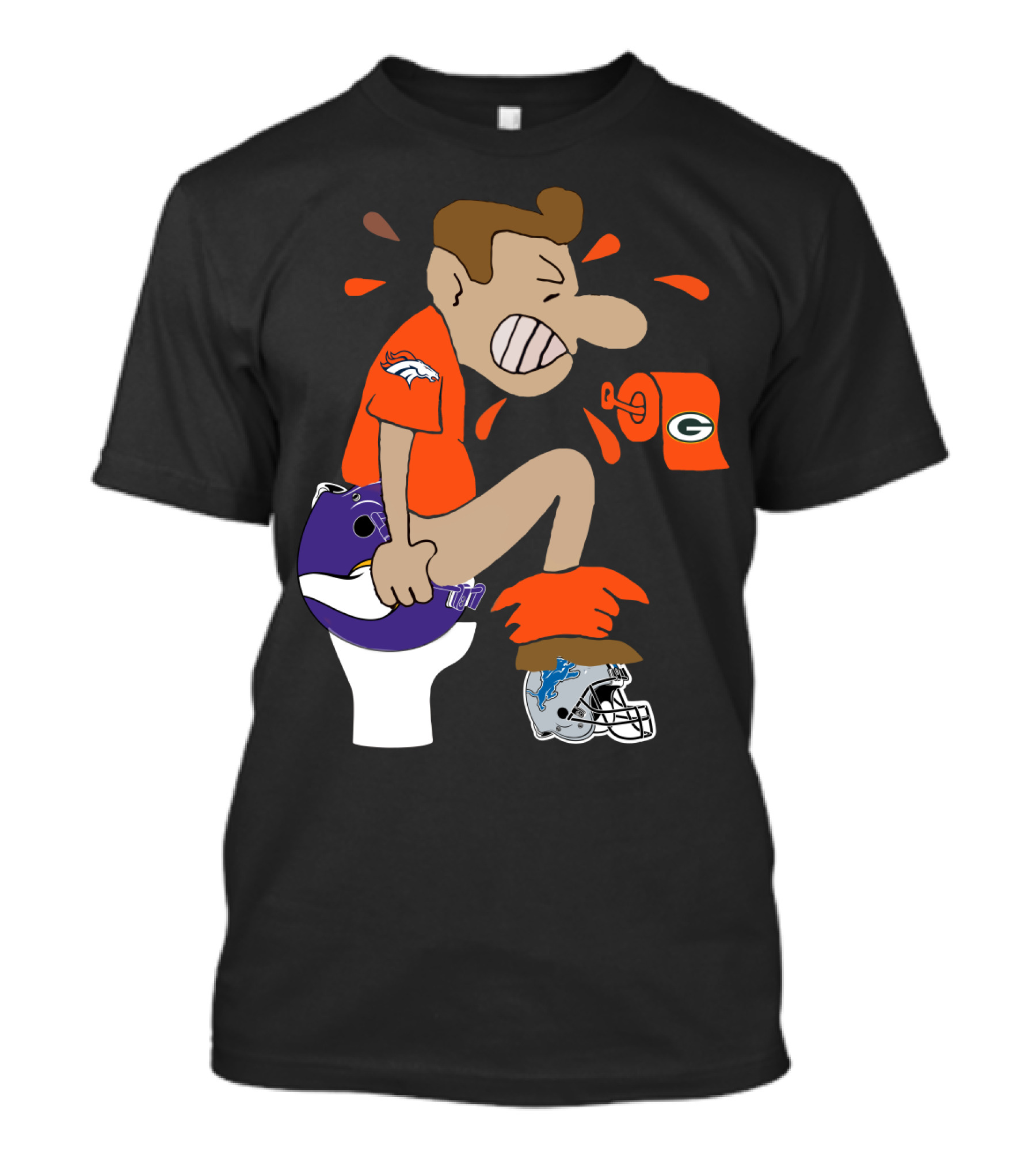 Denver Broncos Fan Toilet Humor With Detroit Lions Green Bay Packers Minnesota Vikings Logos T-Shirt