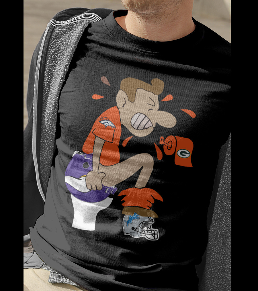 Denver Broncos Fan Toilet Humor With Detroit Lions Green Bay Packers Minnesota Vikings Logos T-Shirt
