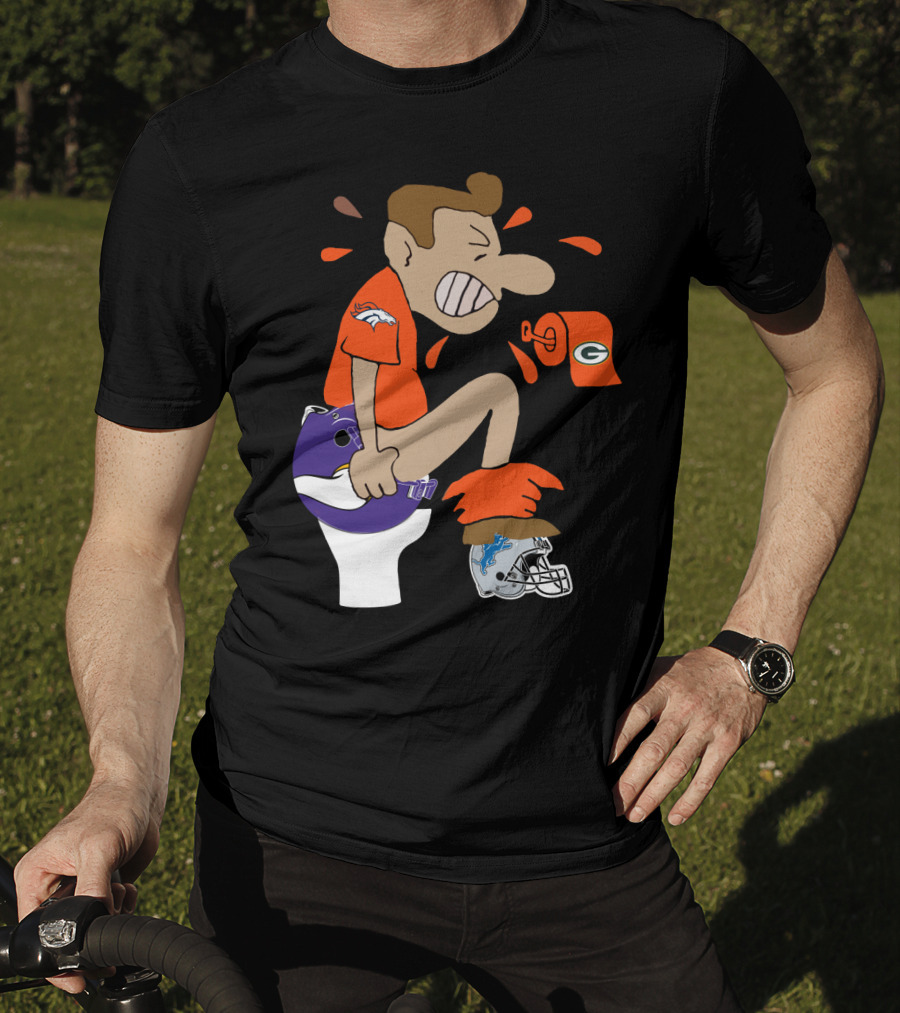 Denver Broncos Fan Toilet Humor With Detroit Lions Green Bay Packers Minnesota Vikings Logos T-Shirt