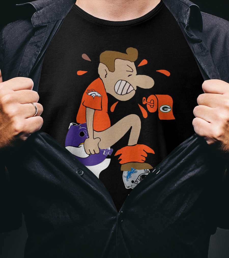 Denver Broncos Fan Toilet Humor With Detroit Lions Green Bay Packers Minnesota Vikings Logos T-Shirt