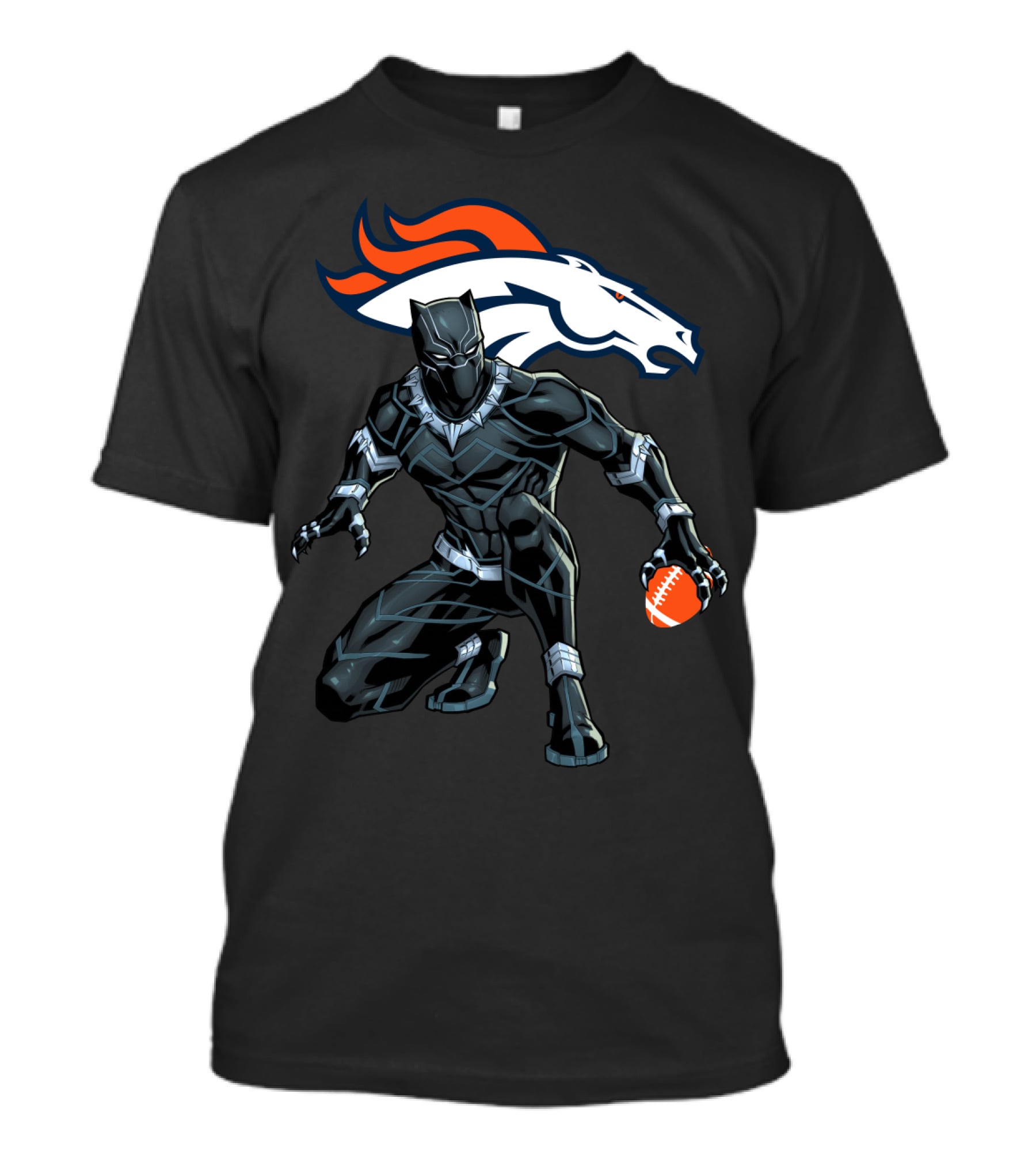 Denver Broncos Panther Crouching With Football T-Shirt