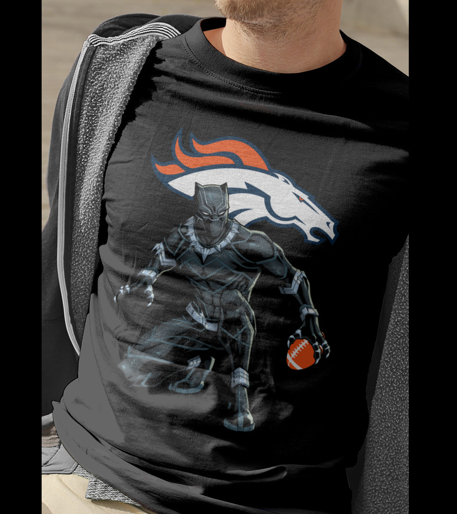 Denver Broncos Panther Crouching With Football T-Shirt