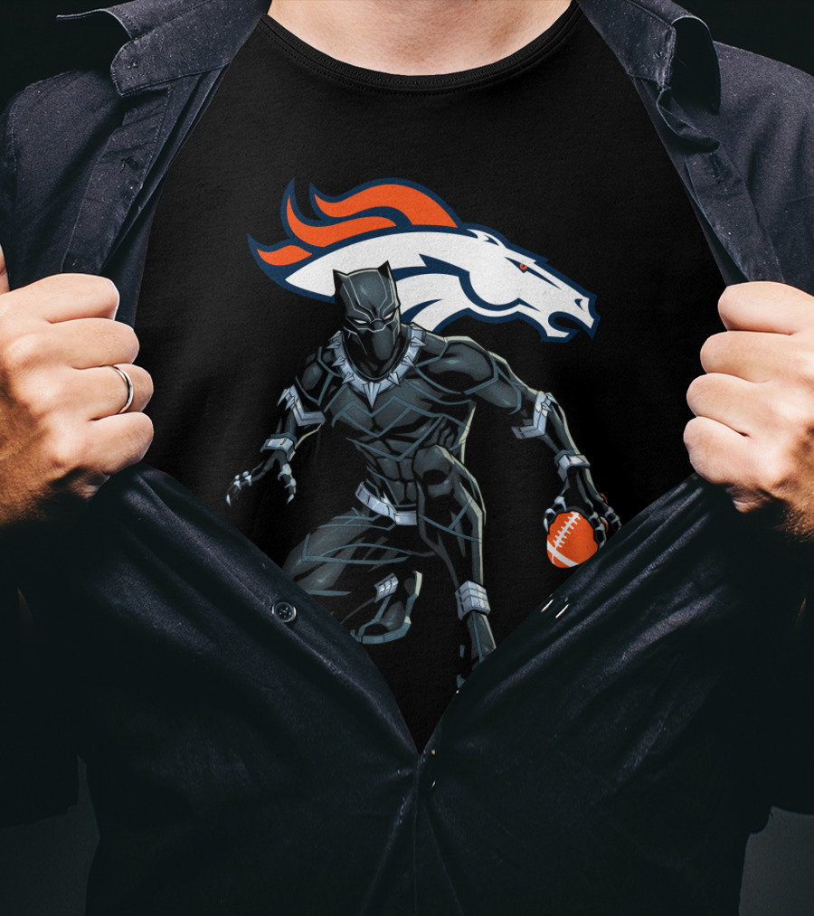 Denver Broncos Panther Crouching With Football T-Shirt