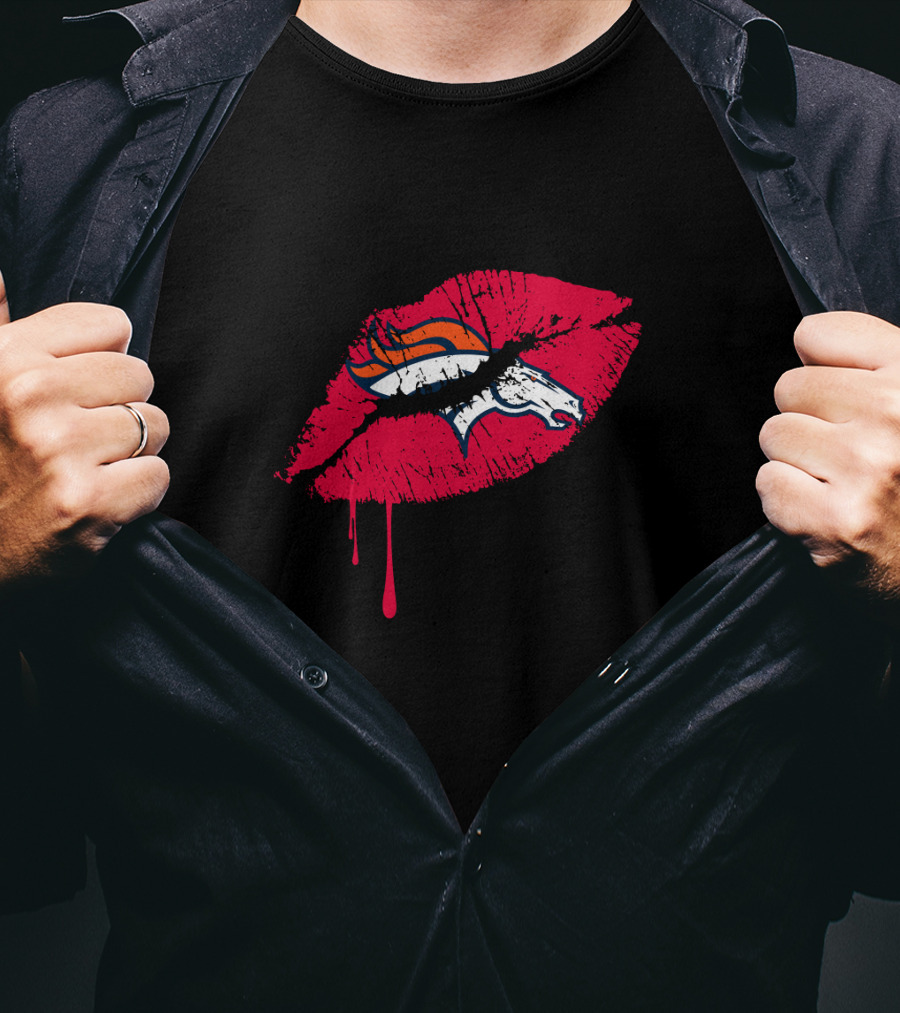 Denver Broncos Lip Logo Dripping T-Shirt