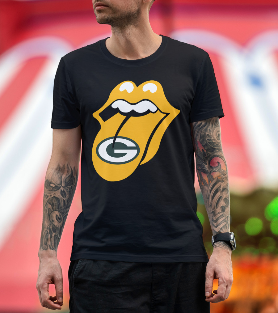 Rolling Stones Tongue Green Bay Packers Logo Mashup T-Shirt