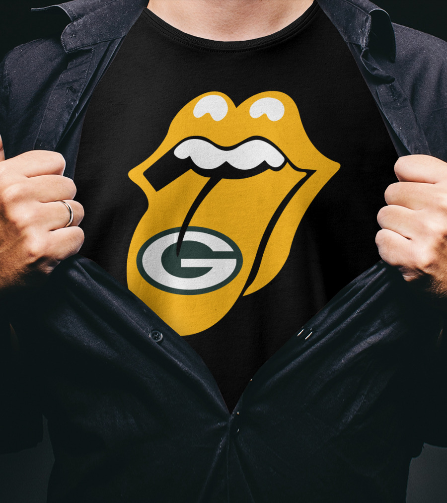 Rolling Stones Tongue Green Bay Packers Logo Mashup T-Shirt