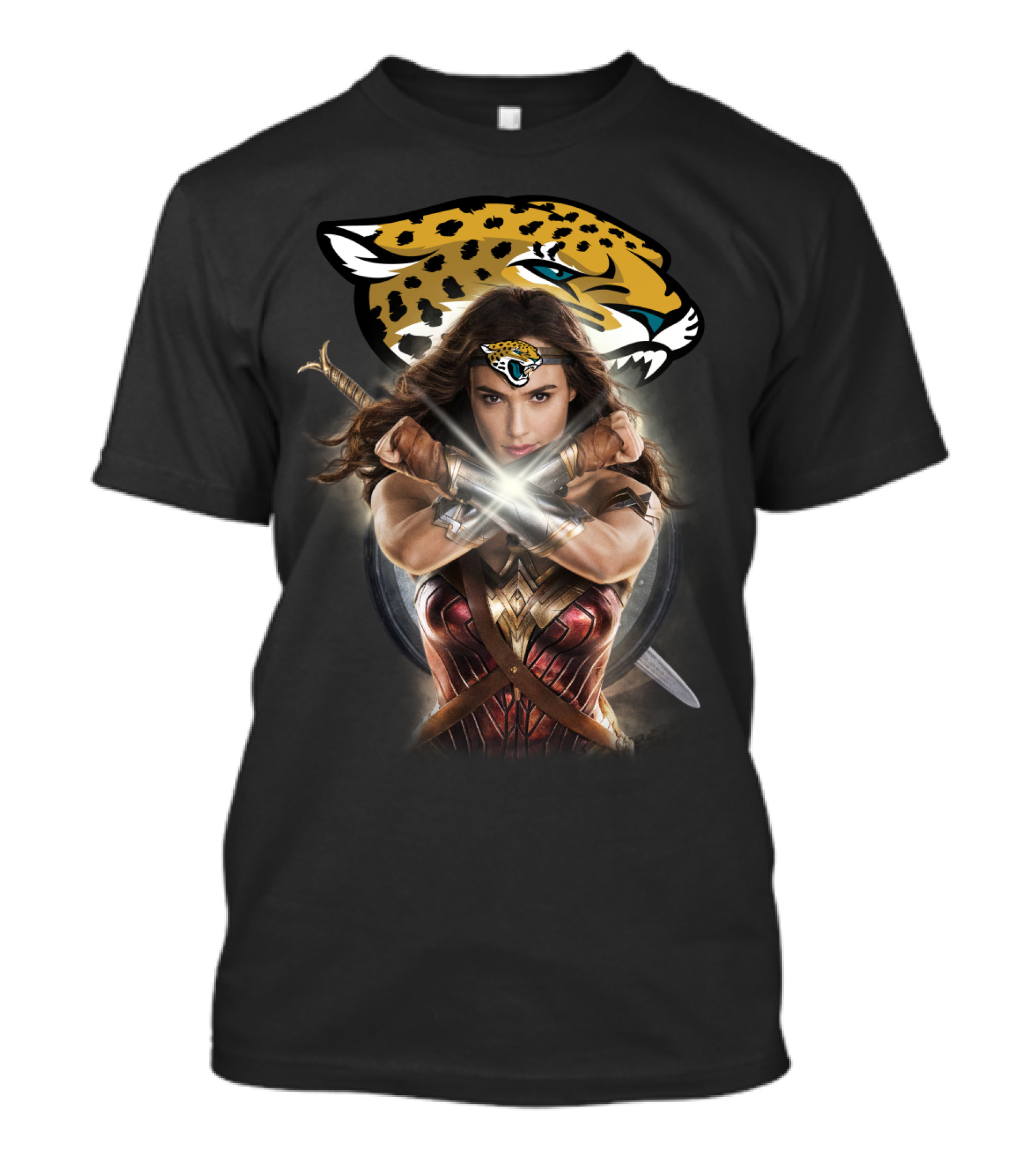 Jacksonville Jaguars Wonder Woman Crossed Gauntlets Jaguar T-Shirt