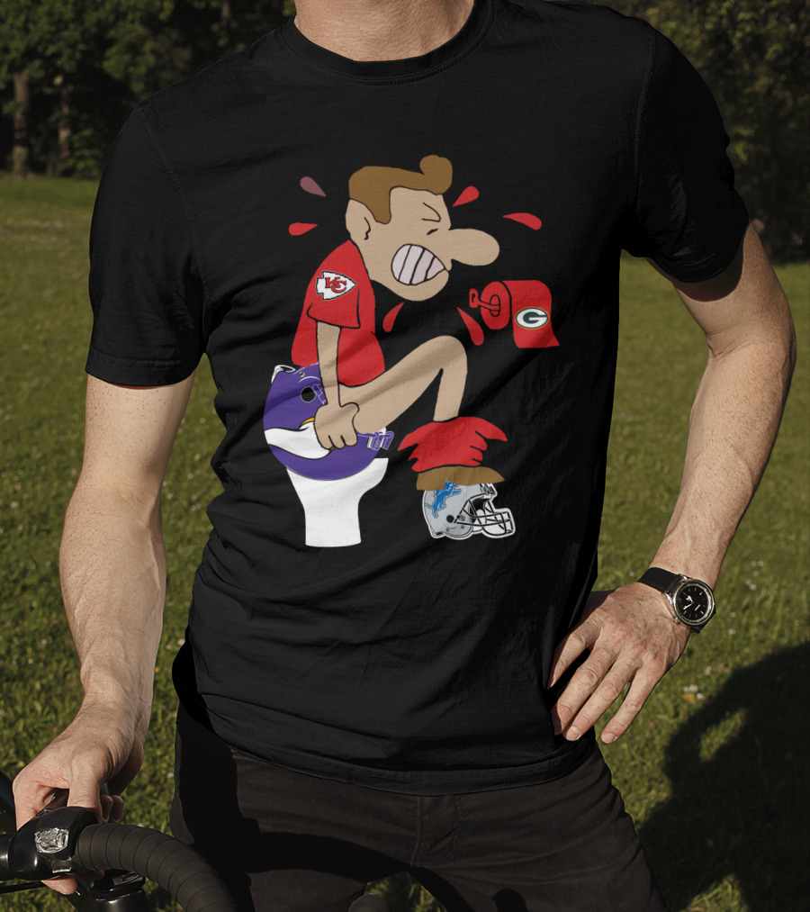 Kansas City Chiefs Rivalry Humor With Vikings Packers And Lions Toilet Theme T-Shirt