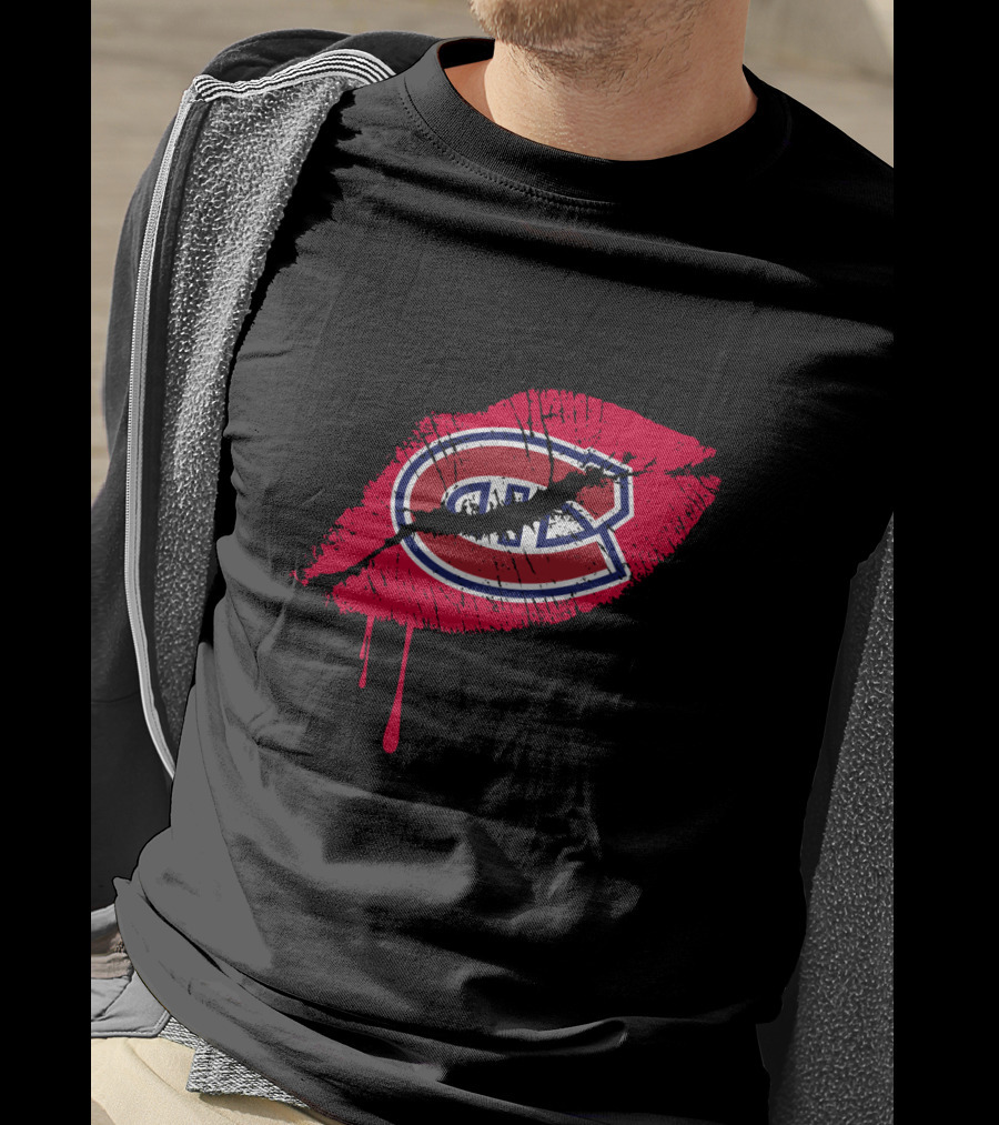 Montreal Canadiens Logo Red Lips Drip Effect T-Shirt