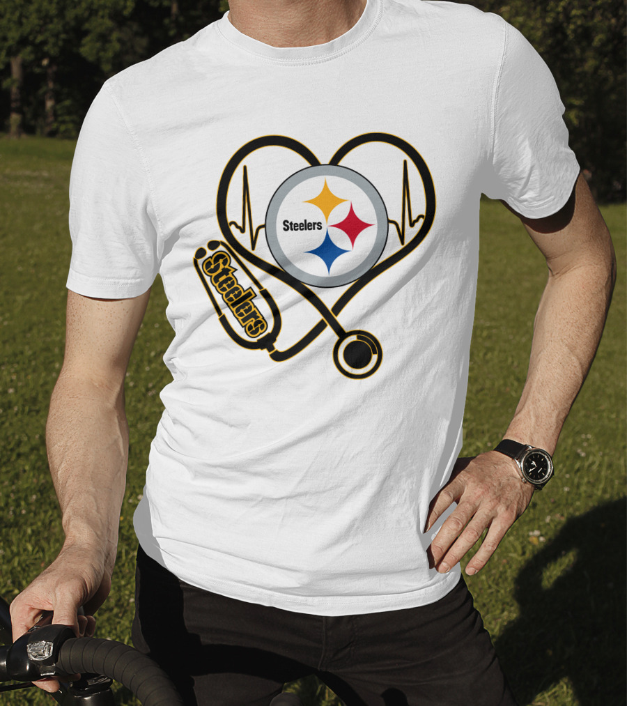 Nurse Love Steelers Heartbeat Stethoscope T-Shirt