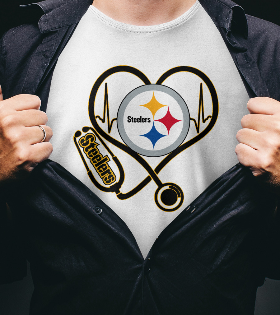 Nurse Love Steelers Heartbeat Stethoscope T-Shirt