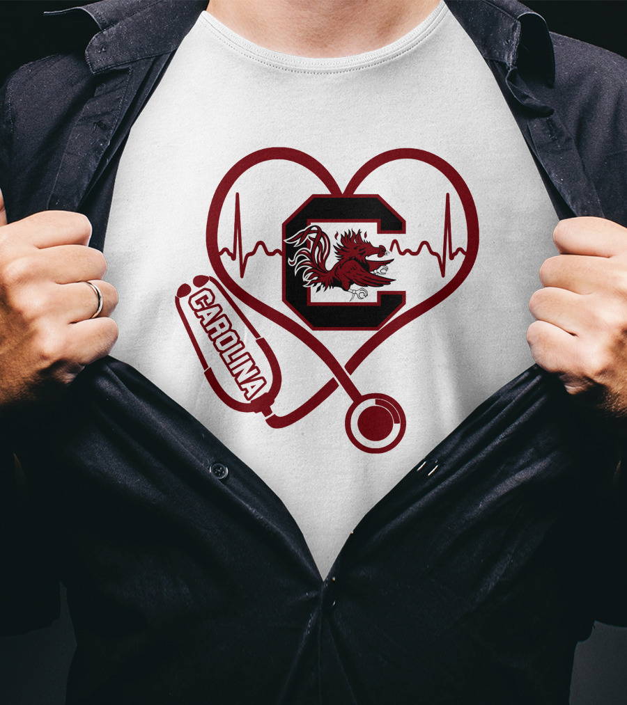 Carolina Nurse Heartbeat Gamecock Stethoscope T-Shirt
