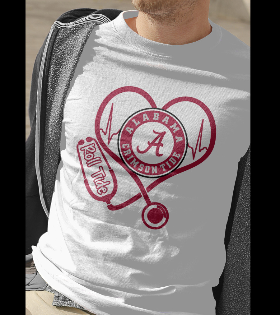 Alabama Crimson Tide Nurse Roll Tide Heartbeat Stethoscope T-Shirt