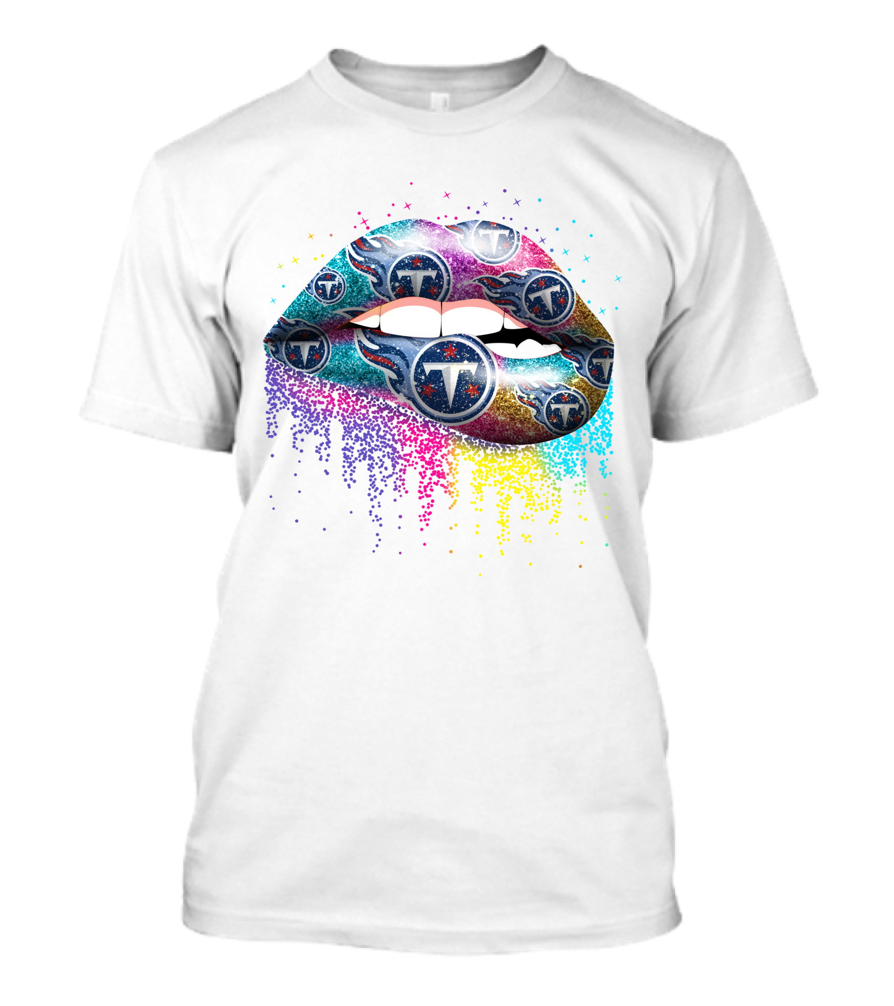 Lips With Glittering Tennessee Titans Logos And Stars T-Shirt