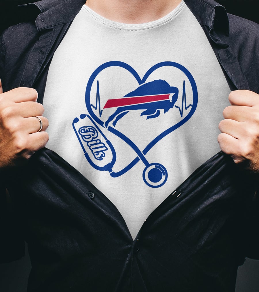 Nurse Heartbeat Stethoscope Buffalo Bills T-Shirt